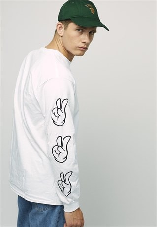 SLEEVE GESTURE WHITE LONG SLEEVE TEE