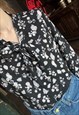 BLACK FLORAL PUSSY BOW BLOUSE, BOW TIE COLLAR BLOUSE