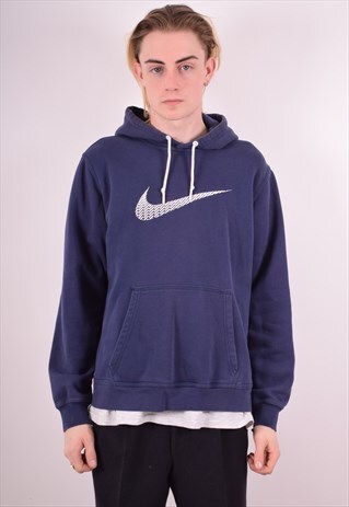 NIKE MENS VINTAGE HOODIE JUMPER LARGE NAVY BLUE 90S