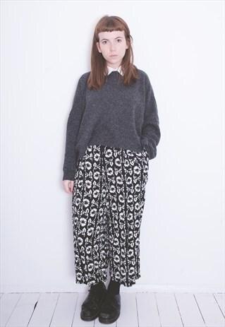 VINTAGE FLORAL PATTERN MONOCHROME CULOTTES WIDE LEG