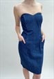 80'S DANY OF PARIS LADIES VINTAGE BLUE DENIM STRAPLESS DRESS