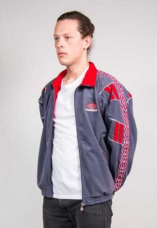 90'S VINTAGE GREY SOFT VELOUR STYLE UMBRO TRACKSUIT JACKET
