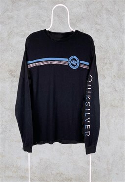 Vintage Quiksilver T-Shirt Black Long Sleeve Spell Out M