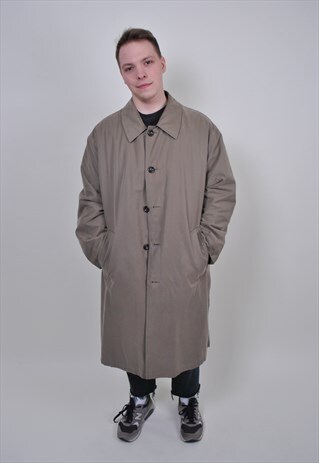80S MENS CLASSIC TRENCH, VINTAGE SPRING BEIGE BUTTON JACKET