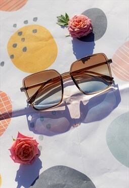 Beige Elegant Square Side Metal Detail Sunglasses