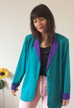 Vintage 80s Turquoise & Purple Blazer