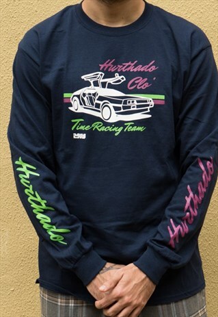 LONG SLEEVED T-SHIRT IN NAVY WITH RACING PRINT