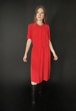 80's Vintage Red Short Sleeve Ladies Midi Dress