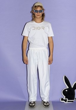 Vintage 90's loud sporty waterproof joggers in pure white