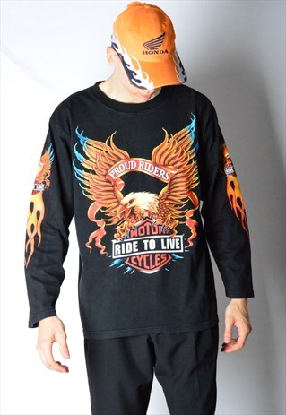 VINTAGE 90S FADED BLACK FLAME LONG SLEEVE SHIRT