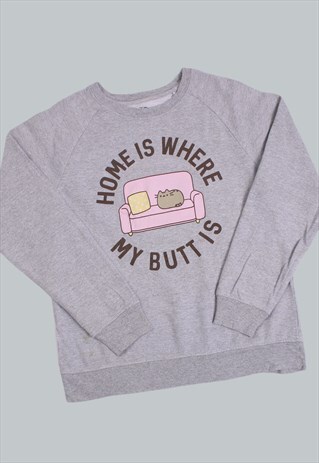 VINTAGE 90'S SWEATSHIRT GREY PUSHEEN JUMPER SMALL