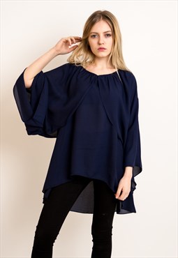 Oversized Top with Cape Sleeves in Navy blue