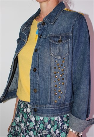 CUSTOMIZED DENIM JACKET, WITH STUDS AND BEADS