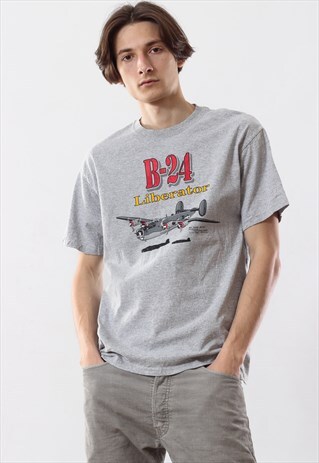 VINTAGE B24 AIRCRAFT GRAPHIC TEE 90S GRAY