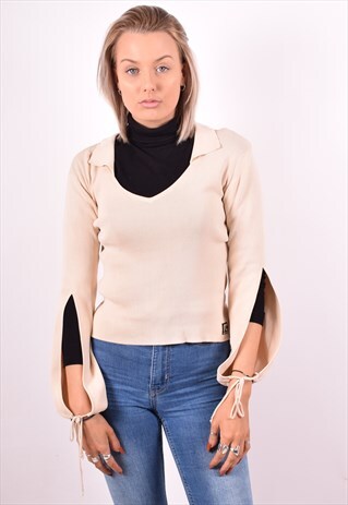ROBERTO CAVALLI WOMENS VINTAGE TOP LONG SLEEVE SMALL BEIGE