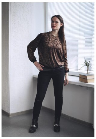 VINTAGE 80'S BROWN VELVET PATTERNED BLOUSE