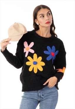 Floral Pattern Embroidered Soft knit Long Sleeves Jumper