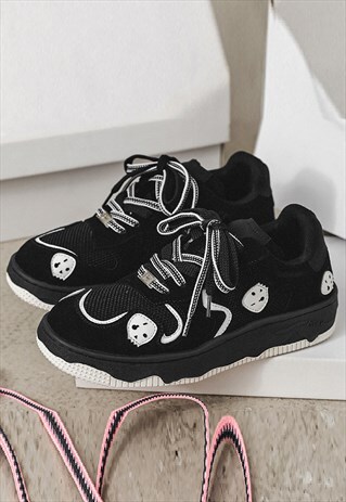 Emoji chunky sneakers grunge platform skater shoes in black