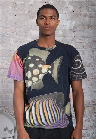 VINTAGE GIANFRANCO FERRE FISH PATTERN T-SHIRT BLACK