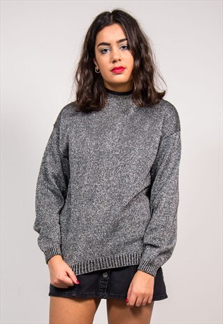 90'S VINTAGE SILVER SPARKLE KNIT JUMPER