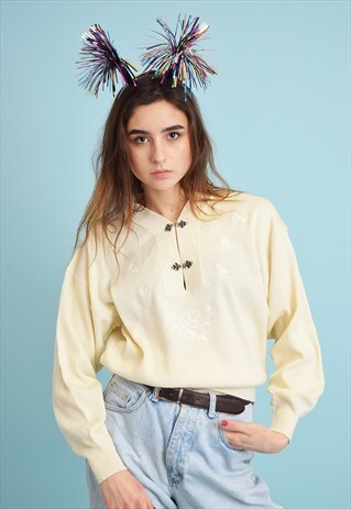 90'S CHRISTMAS FESTIVE EMBROIDERY KNITTED JUMPER TOP