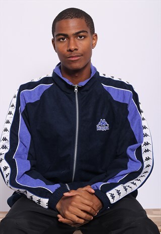 VINTAGE KAPPA TAPE LOGO TRACK JACKET BLUE WHITE