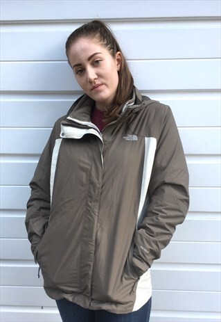 WOMENS NORTH FACE BROWN BEIGE WATERPROOF RAIN COAT & FLEECE