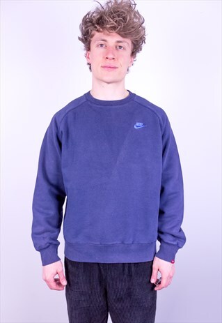 VINTAGE 90S NIKE SPELL OUT LOGO SWEATSHIRT BLUE MEDIUM