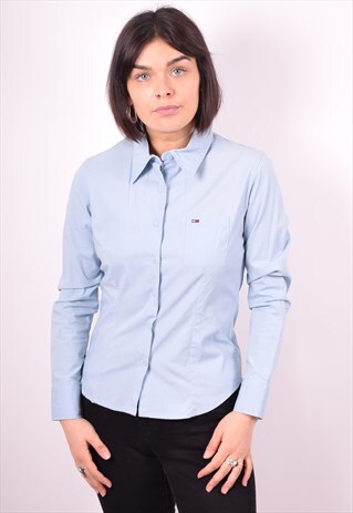 TOMMY HILFIGER WOMENS VINTAGE SHIRT SMALL BLUE 90'S