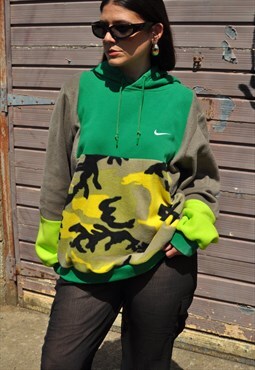 Vintage Y2K reworked Nike tick camouflage green panel hoodie