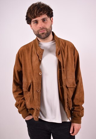 MENS VINTAGE SUEDE BOMBER JACKET LARGE BROWN 90S