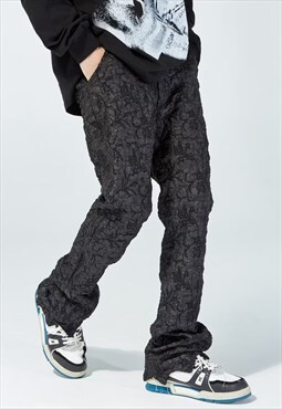 Pleated punk overalls gothic trousers grunge pants in black