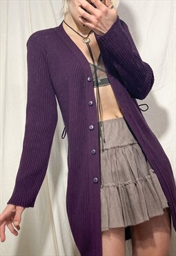 Vintage Knit Cardigan Y2K Long Jumper in Purple
