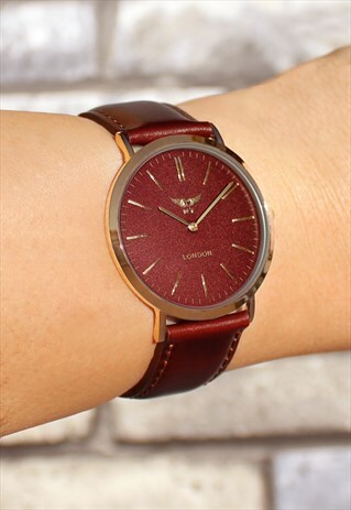 COMPACT SUPER SLIM GOLD LEATHER WATCH