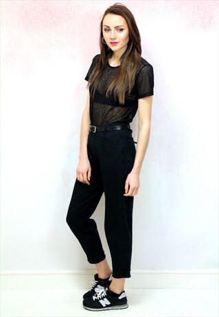 1990S VINTAGE JET BLACK HIGH WAIST STRETCH MOM JEANS