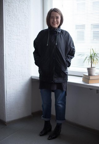 VINTAGE 80'S BLACK LONG SLEEVED SHELL JACKET