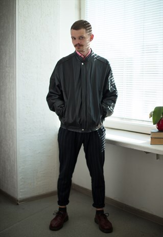 VINTAGE 70'S BLACK LEATHER BOMBER JACKET