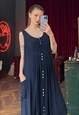 NAVY MAXI DRESS WITH POCKETS, BUTTON UP OVERSIZED DRESS
