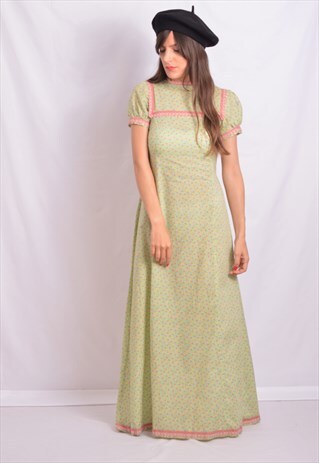 LIME GREEN FLORAL 70S DRESS