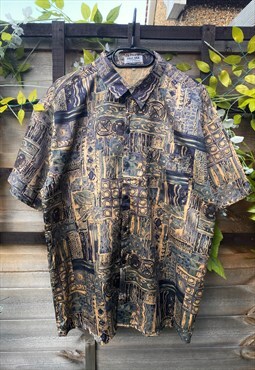 Vintage Thai silk 1990s Wavey print abstract shirt large 