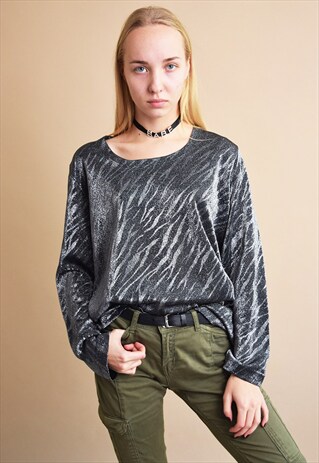 90'S ABSTRACT PRINT KITSCH OVERSIZED SHIMMER BLOUSE TOP