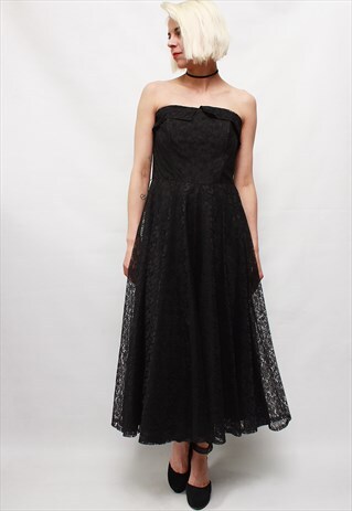 VINTAGE 80'S BEAUTIFUL ELEGANT CLASSIC BLACK LACE DRESS