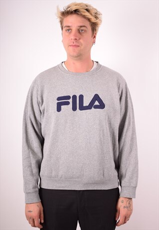FILA MENS VINTAGE SWEATSHIRT JUMPER LARGE GREY 90S