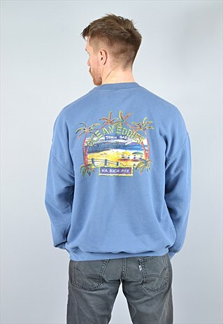VINTAGE PASTEL BLUE "OCEAN EDDIES" BEACH PRINT SWEATSHIRT