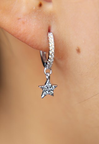 SILVER STARS HOOP EARRINGS