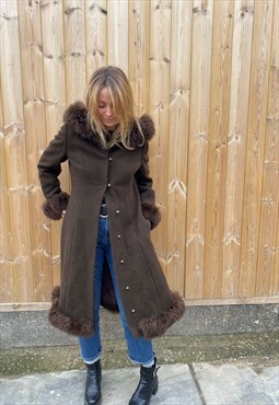Vintage 70s Faux Fur Coat in Brown
