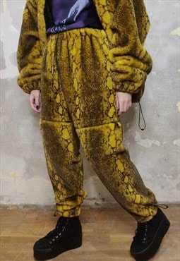 Snake fleece joggers detachable handmade python overalls