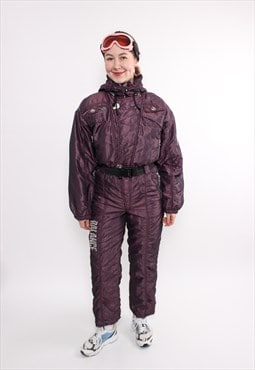 80s one piece ski suit, vintage purple snowsuit, retro 