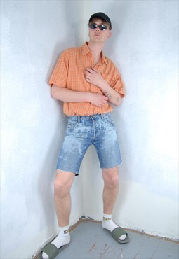 Vintage 90's checkered orange festival baggy rave shirt 
