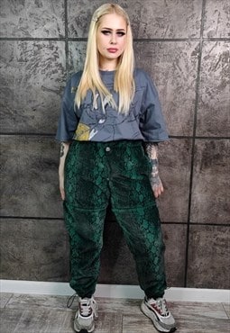 Faux fur joggers detachable snake fleece pants in green